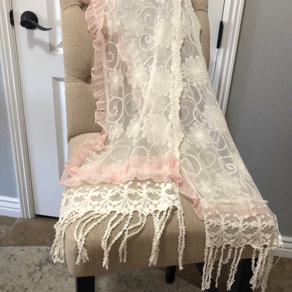 Accessories - Scarf. Pink and cream,white with lace.
